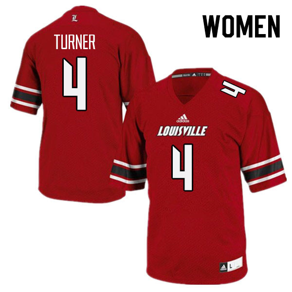 Women #4 Maurice Turner Louisville Cardinals College Football Jerseys Stitched Sale-Red - Click Image to Close